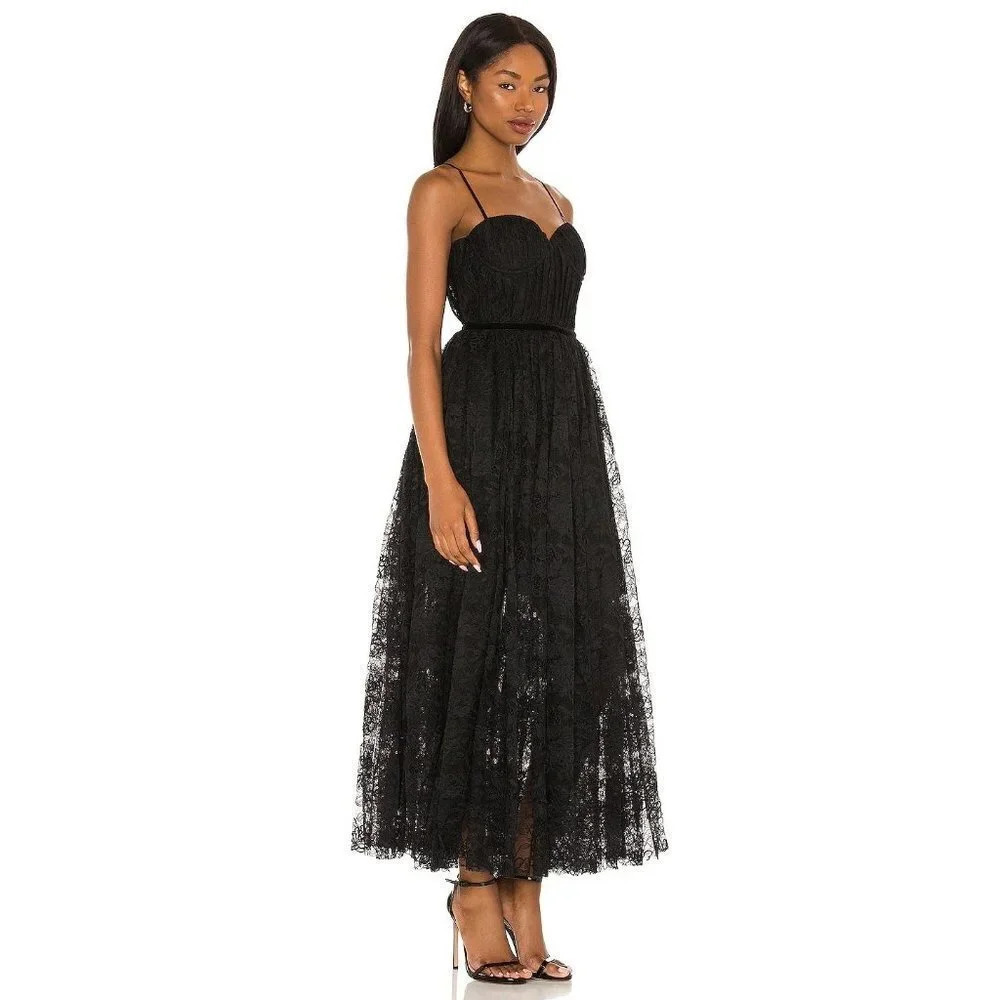 SAU LEE Selena Lace Midi Dress in Black New - Picture 3 of 11